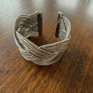 Cleopatra Woven Wicker Style Silver Cuff Bracelet